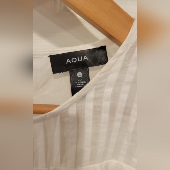 AQUA White Ruffle Pleated Delicate and Elegant Blouse size L 100% Cotton - Picture 2 of 8